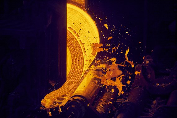 Coils in hot rolling process (hot strip mill, Raahe).jpg